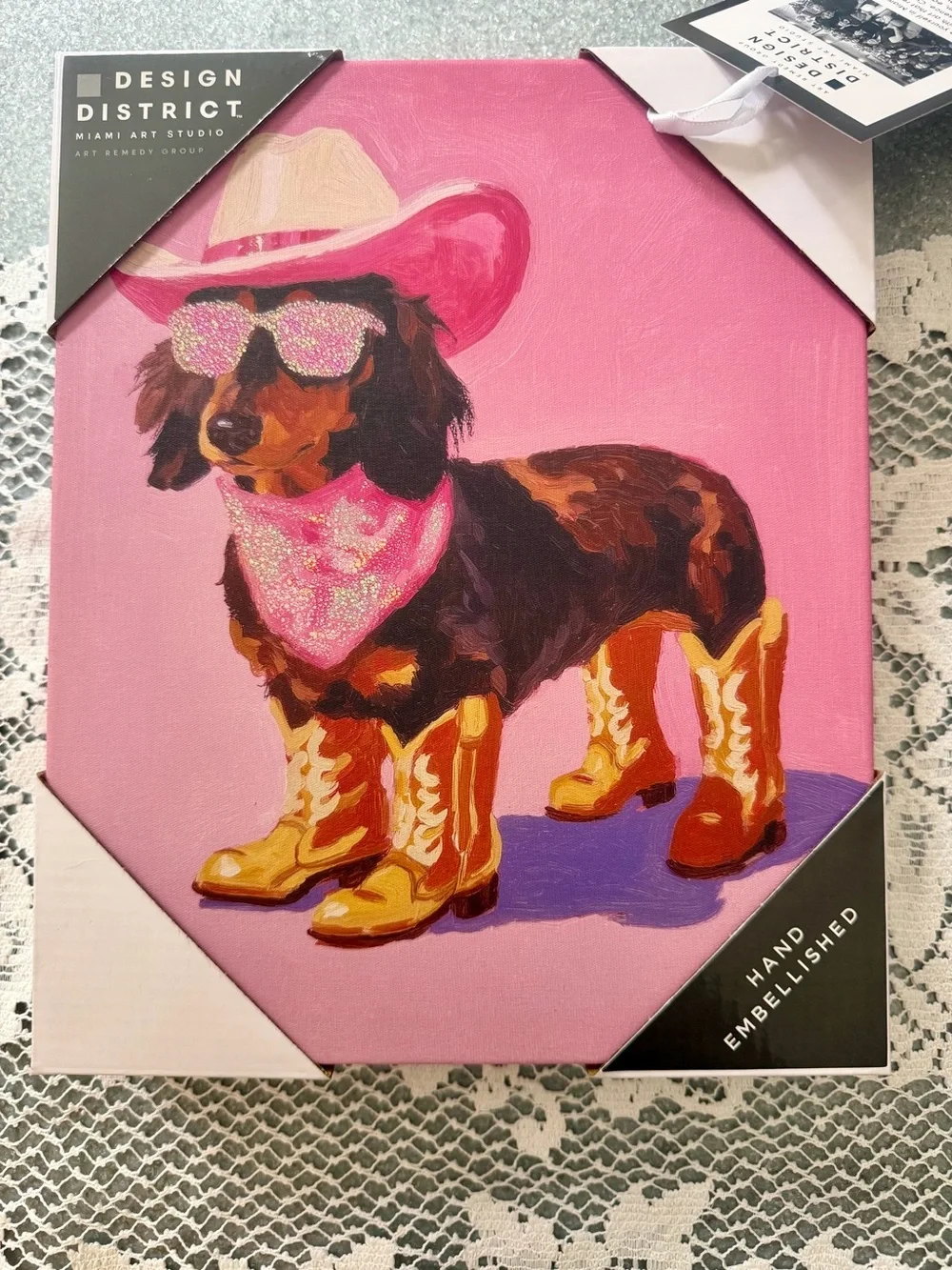 Design District Dachshund Cowgirl Canvas Wall Art Dog Pink Western Puppy Dog NWT